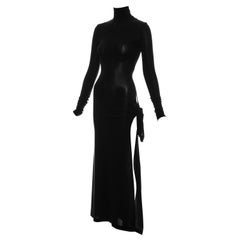 Dolce & Gabbana black rayon spandex maxi dress with high leg slit, ss 2001