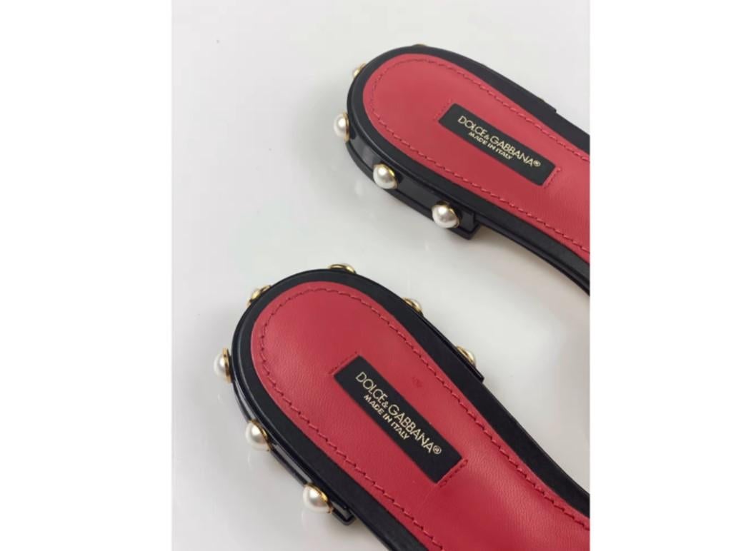 Dolce & Gabbana Black Red Amore Leather Slides Shoes Slip Ons Flats Original Box In New Condition In WELWYN, GB