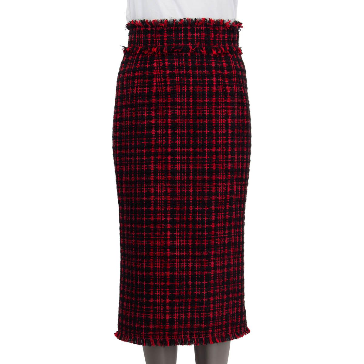 Black DOLCE & GABBANA black & red cotton FRINGED TARTAN TWEED Skirt 40 S