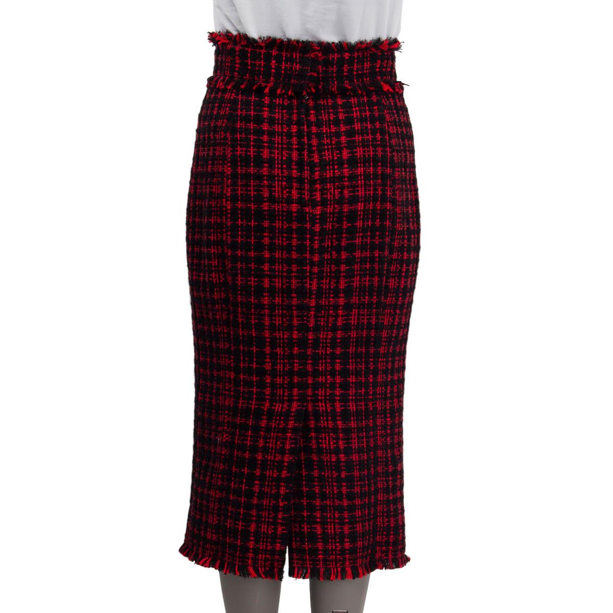 Women's DOLCE & GABBANA black & red cotton FRINGED TARTAN TWEED Skirt 40 S