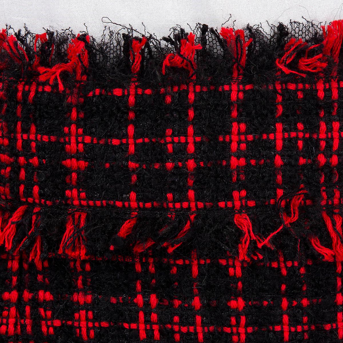 DOLCE & GABBANA black & red cotton FRINGED TARTAN TWEED Skirt 40 S 1