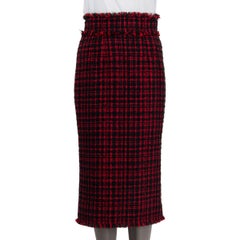 DOLCE & GABBANA Gonna in cotone FRINGED TARTAN TWEED nero e rosso 40 S