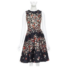 DOLCE GABBANA Schwarz-rotes, ausgestelltes, ausgestelltes Jacquard-Cocktailkleid mit Blumendruck IT36 XS