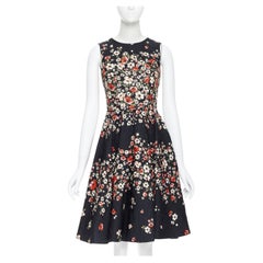 DOLCE GABBANA black red floral print jacquard fit flared cocktail dress IT36 XS