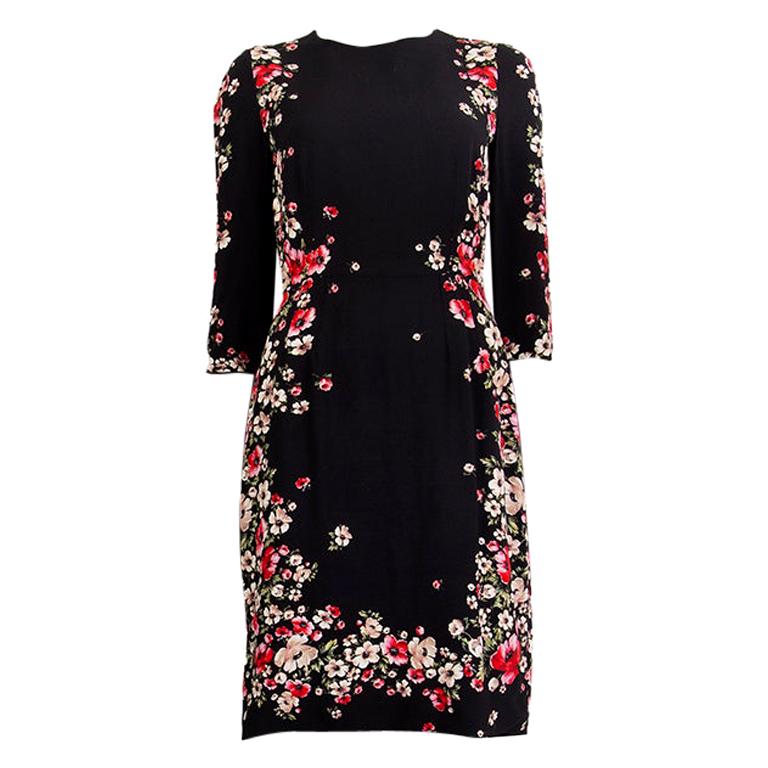 DOLCE & GABBANA black & red FLORAL Sheath Dress 44 For Sale