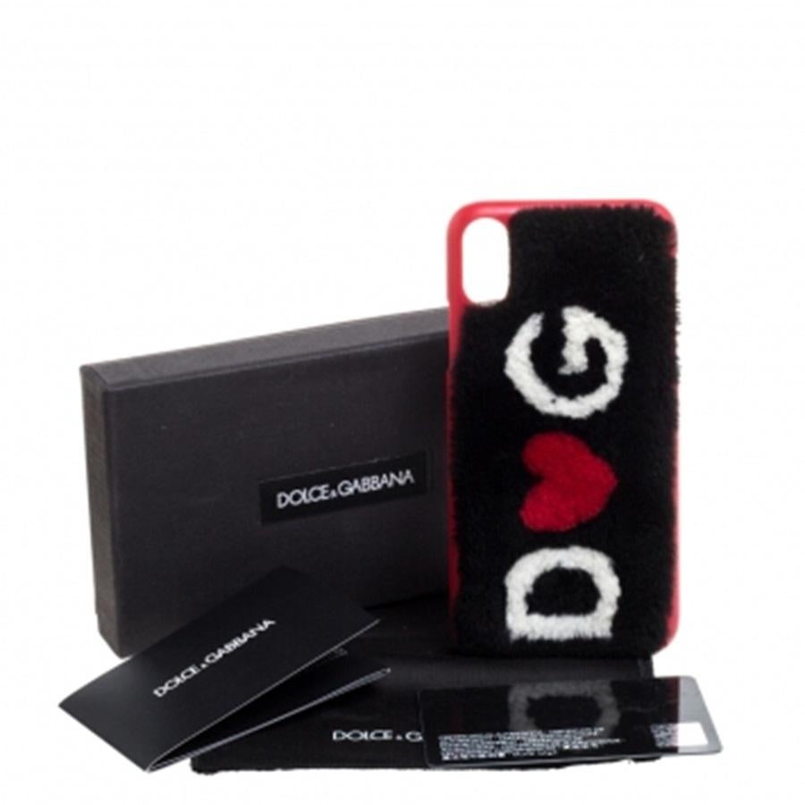 Dolce & Gabbana Black/Red Fur Logo Plaque iPhone X Cover For Sale 6