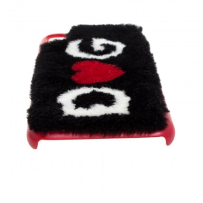 Dolce & Gabbana Black/Red Fur Logo Plaque iPhone X Cover For Sale 3