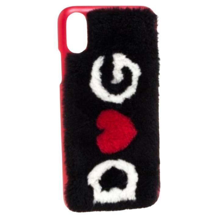 Dolce & Gabbana Black/Red Fur Logo Plaque iPhone X Cover For Sale