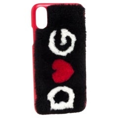 Dolce & Gabbana Black/Red Fur Logo Plaque iPhone X Cover