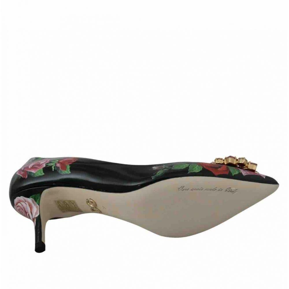 Dolce & Gabbana Black Red Leather Rose Print Taormina Heels Shoes Pumps Floral In New Condition For Sale In WELWYN, GB