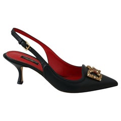 Dolce & Gabbana Black Red Leather Sling Back Shoes Heels Pumps Amore DG Logo