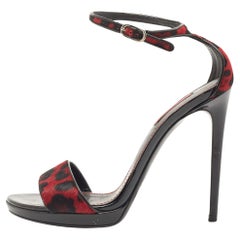 Used Dolce & Gabbana Black/Red Leopard Print Calf Hair Ankle Strap Sandals Size 40