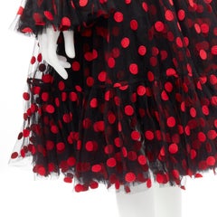 DOLCE GABBANA black red polka dot embroidered tulle flared dress IT40 S