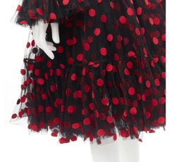 DOLCE GABBANA black red polka dot embroidered tulle flared dress IT40 S