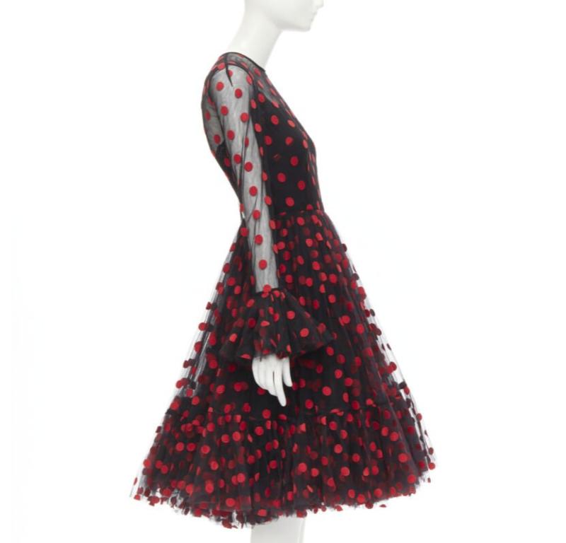 DOLCE GABBANA vestido acampanado de tul bordado a lunares rojo negro IT40 S en Excelente estado para la venta en Hong Kong, NT