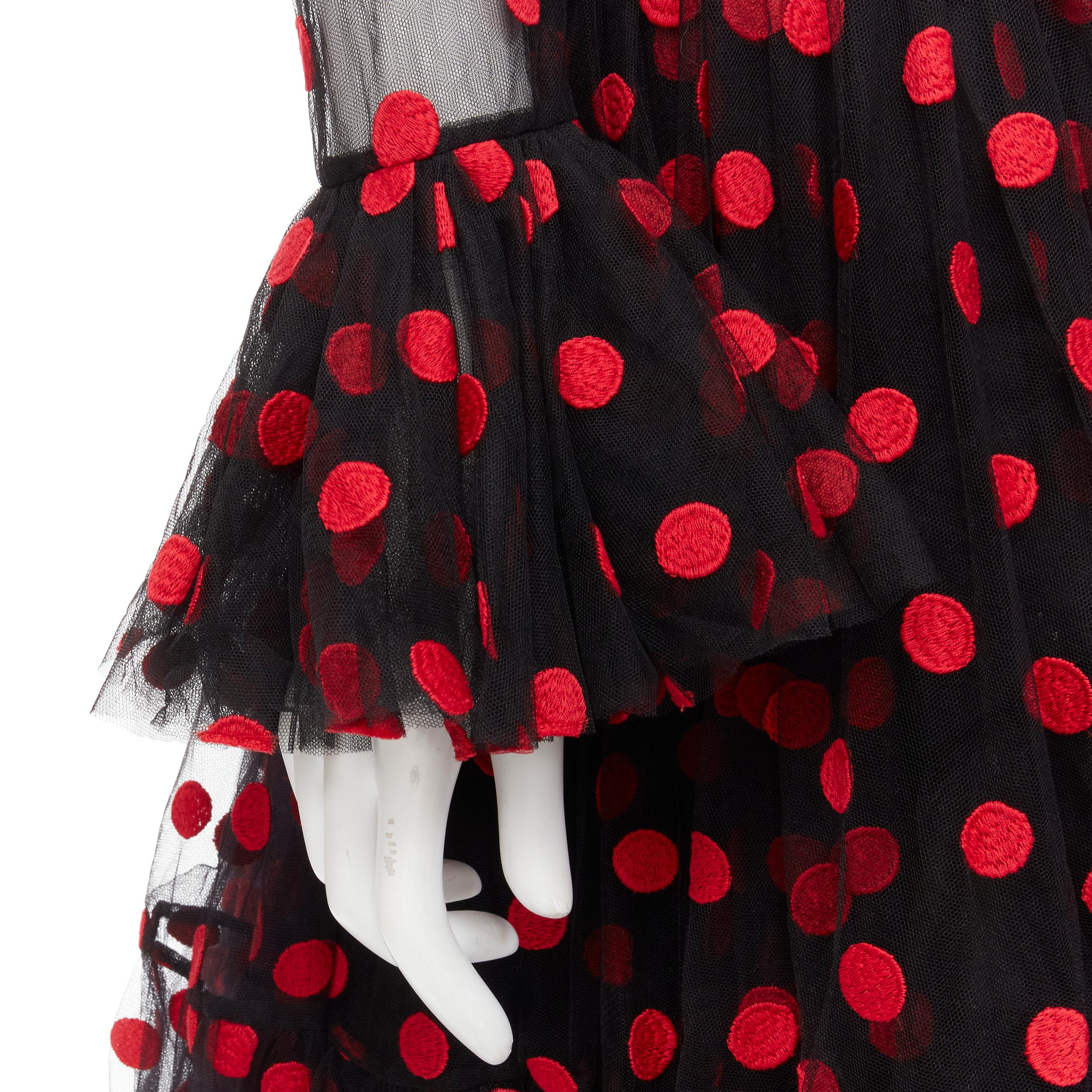 Women's DOLCE GABBANA black red polka dot embroidered tulle flared dress IT40 S For Sale