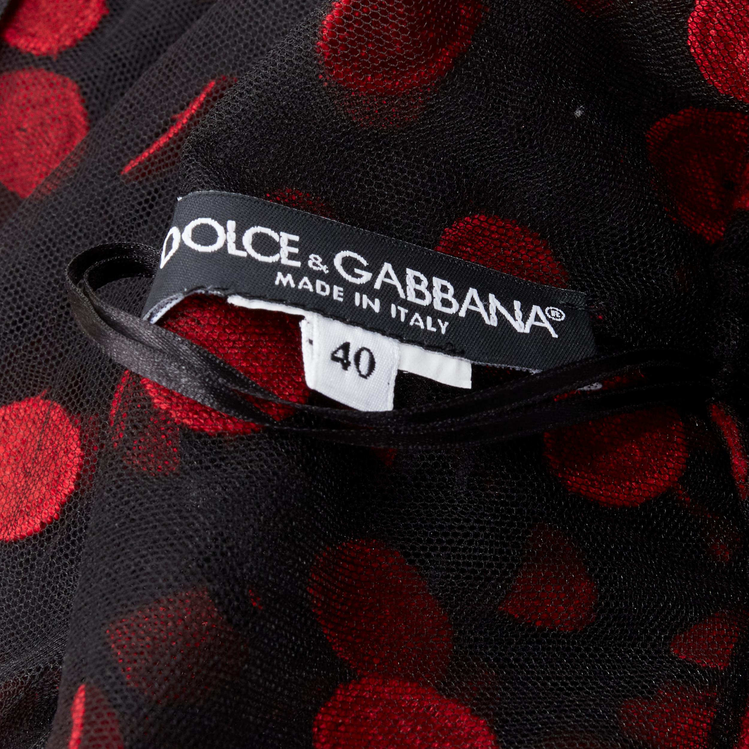 DOLCE GABBANA black red polka dot embroidered tulle flared dress IT40 S For Sale 1