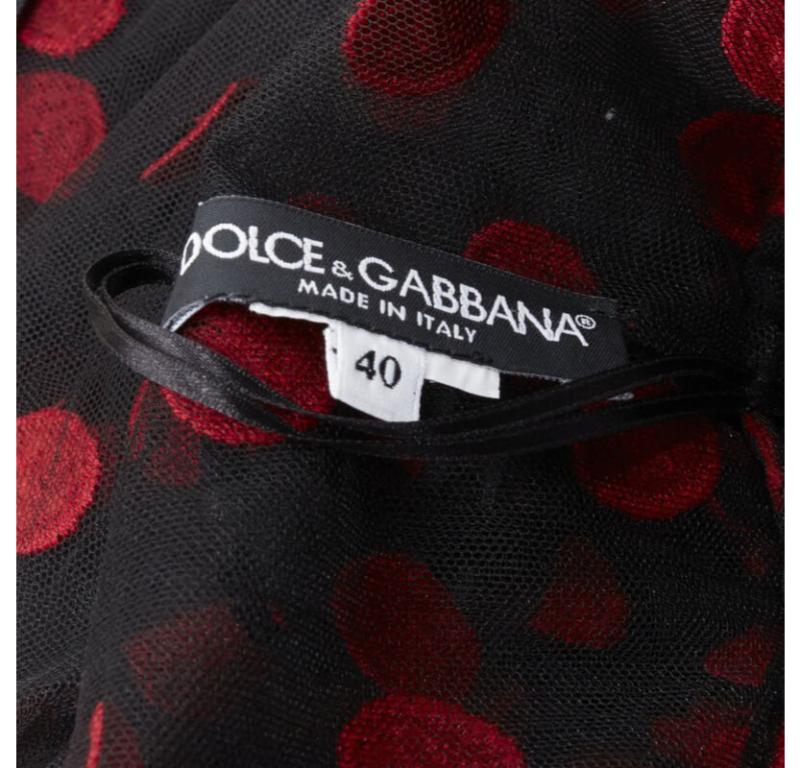 DOLCE GABBANA vestido acampanado de tul bordado a lunares rojo negro IT40 S en venta 4