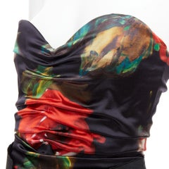 DOLCE GABBANA black red rose print corseted boned cocktail dress IT42 M