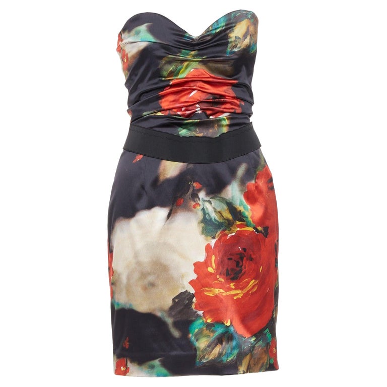 DOLCE GABBANA black red rose print corseted boned cocktail dress IT42 M For  Sale at 1stDibs