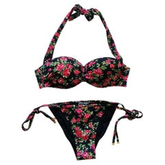 Dolce & Gabbana Black Red Rose Swimsuit Bikini Swimwear Beachwear DG Flowers