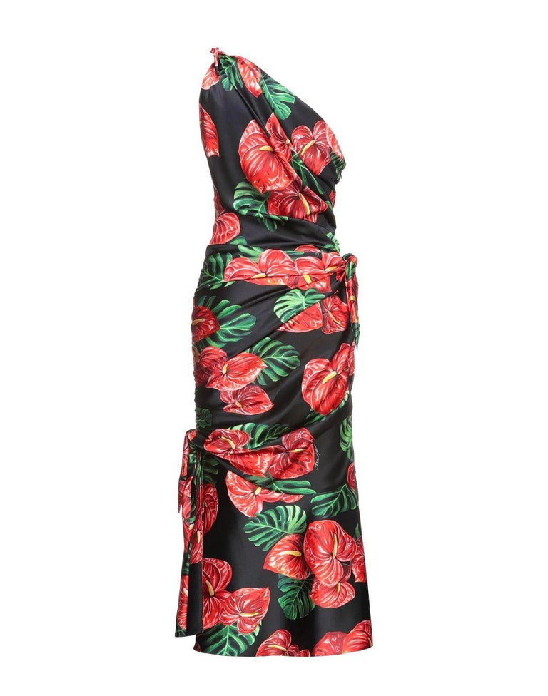 Dolce & Gabbana Black Silk Pineapple Draped Print Wrap Dress main image 1