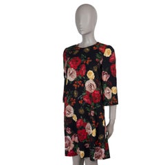 DOLCE & GABBANA black red viscose 2019 BAROQUE ROSE CREPE Dress 44 L