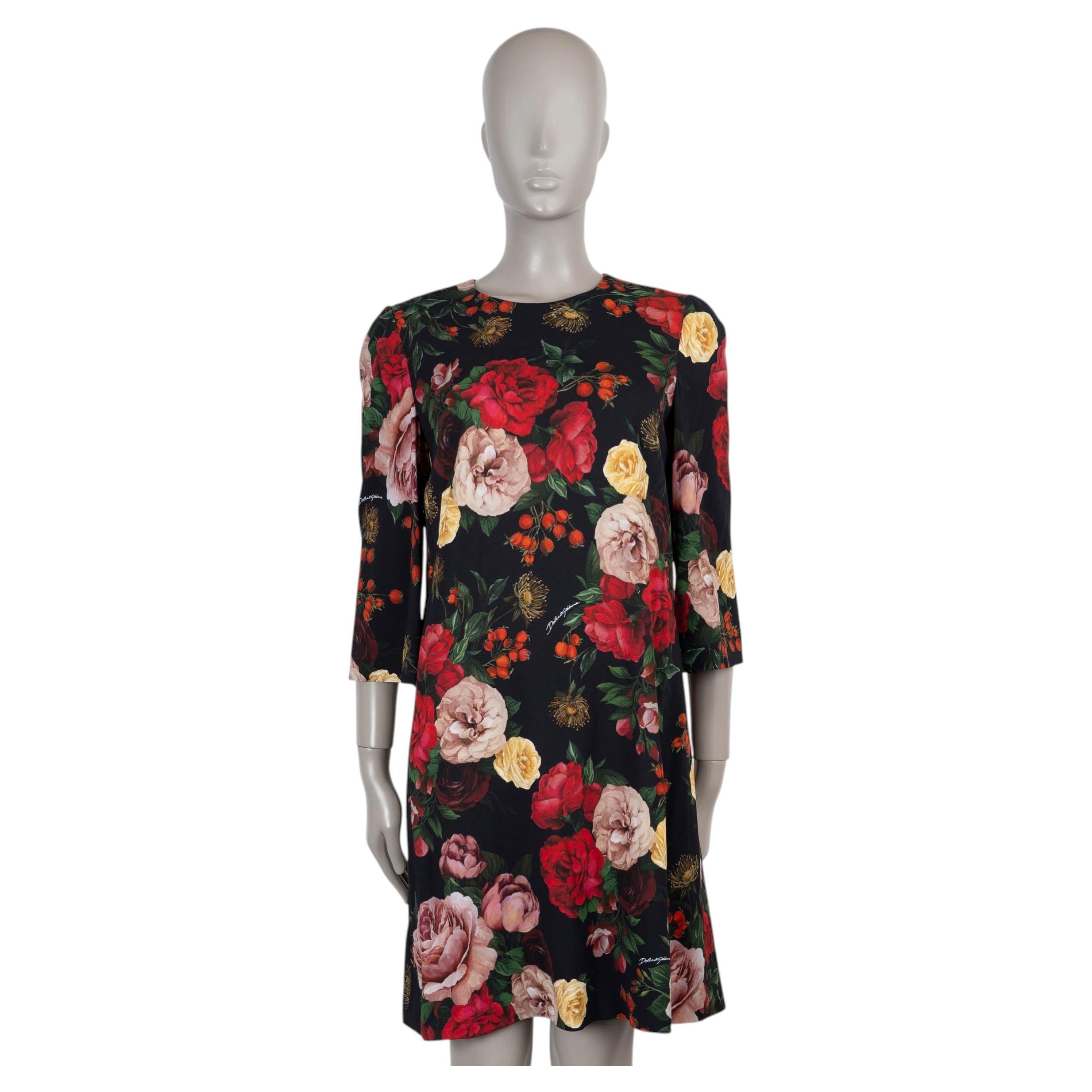 DOLCE & GABBANA black red viscose 2019 BAROQUE ROSE CREPE Dress 44 L