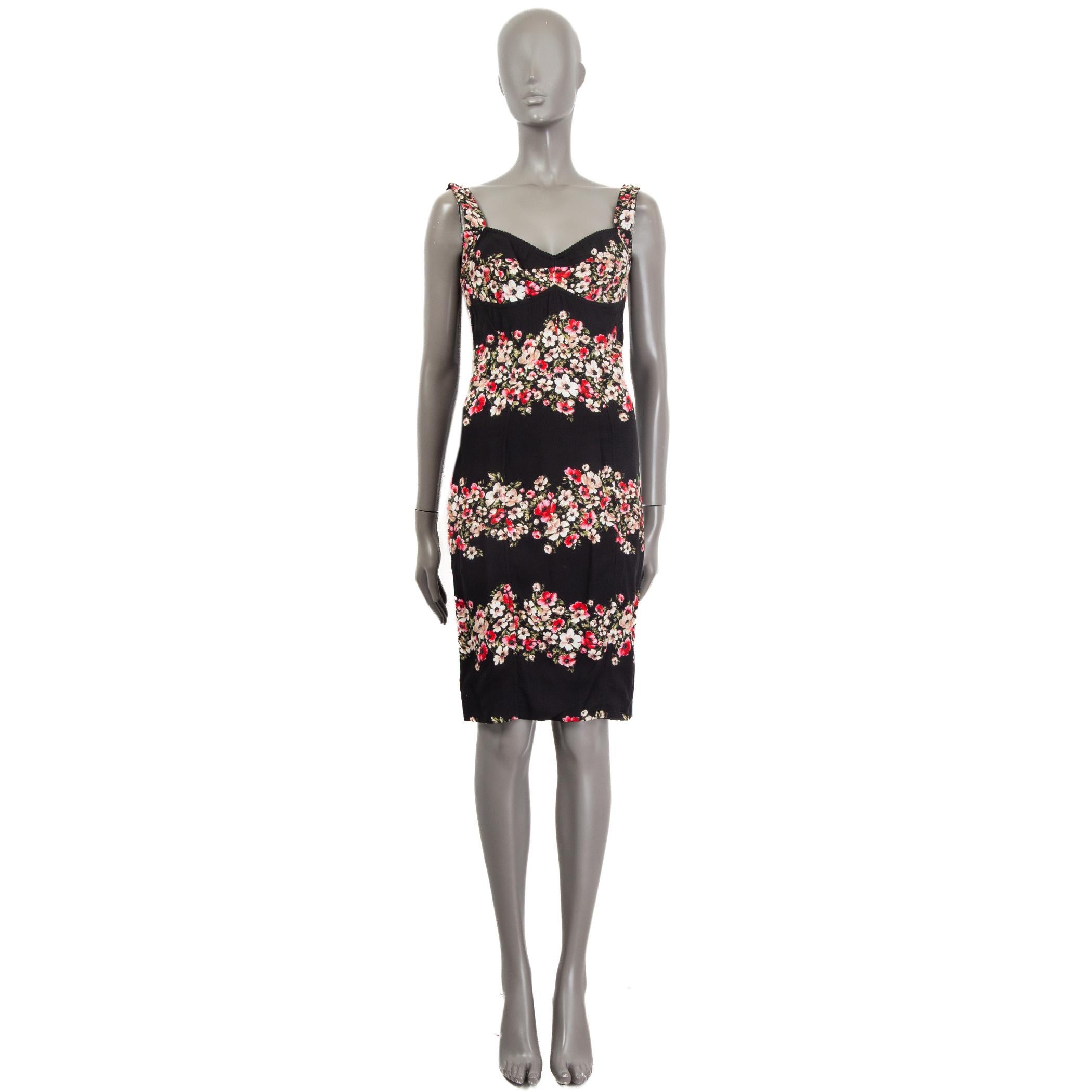 100% authentic Dolce & Gabbana floral bustier dress in black, pink, red, off-white and green viscose (70%), nylon (24%) and elastane (6%) with Sicilia Garland print. Opens with a zipper on the back. Lined in black silk (96%) and elastane (4%). Has