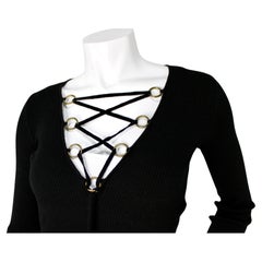 Dolce & Gabbana Black Ribbed Lace Up V-Neck Longsleeve Top