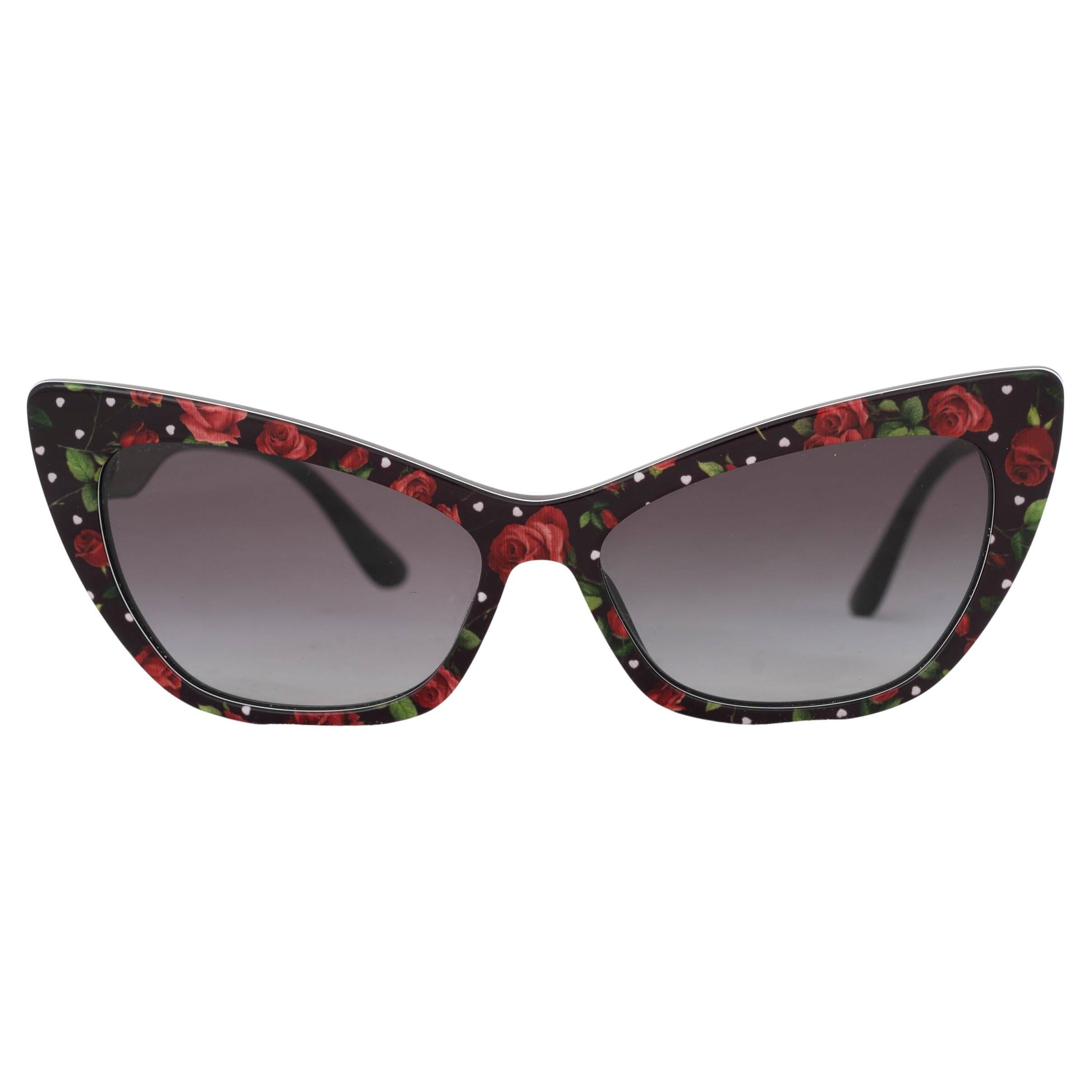 DOLCE & GABBANA black ROSE & POLKA DOT CAT-EYE Sunglasses For Sale