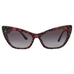 DOLCE & GABBANA black ROSE & POLKA DOT CAT-EYE Sunglasses