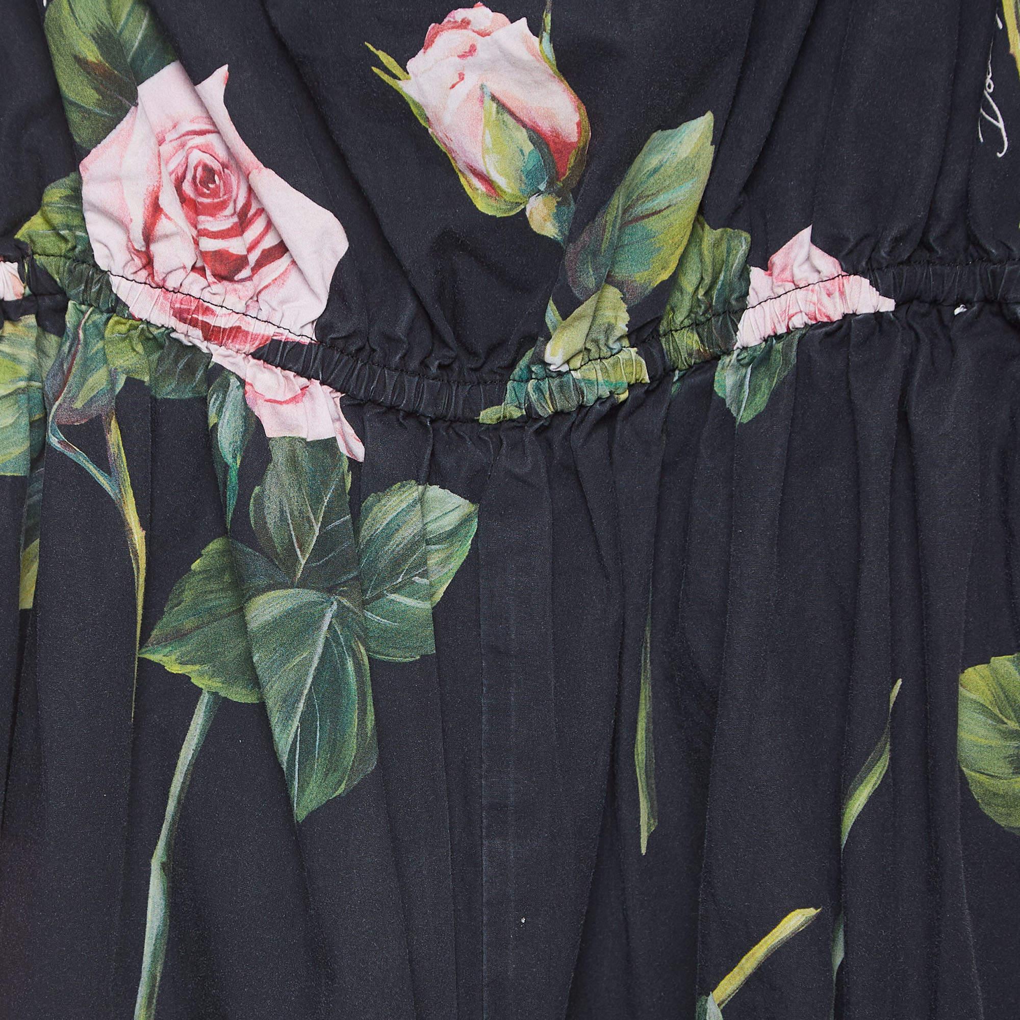 Mono de popelina de algodón con estampado de rosas negro Dolce & Gabbana (11-12 años) Negro en venta