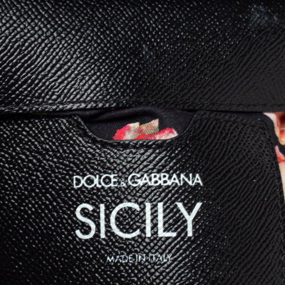 Dolce & Gabbana Schwarz Rose Print Dauphine Leder Klein Miss Sicily Top Handle B 3