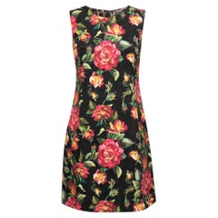 Dolce & Gabbana Black Rose Print Embossed Jacquared Sleeveless Dress M
