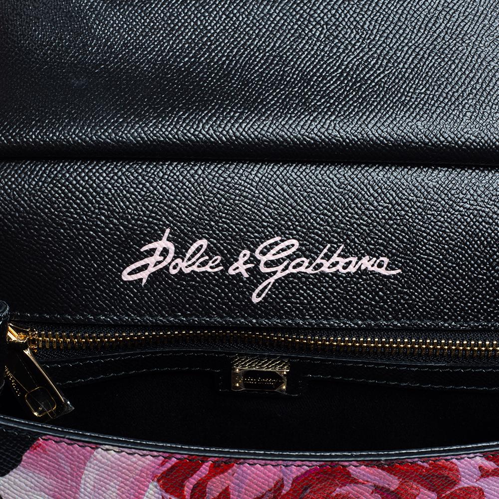 Dolce & Gabbana Black Rose Print Leather Medium Miss Sicily Top Handle Bag 3