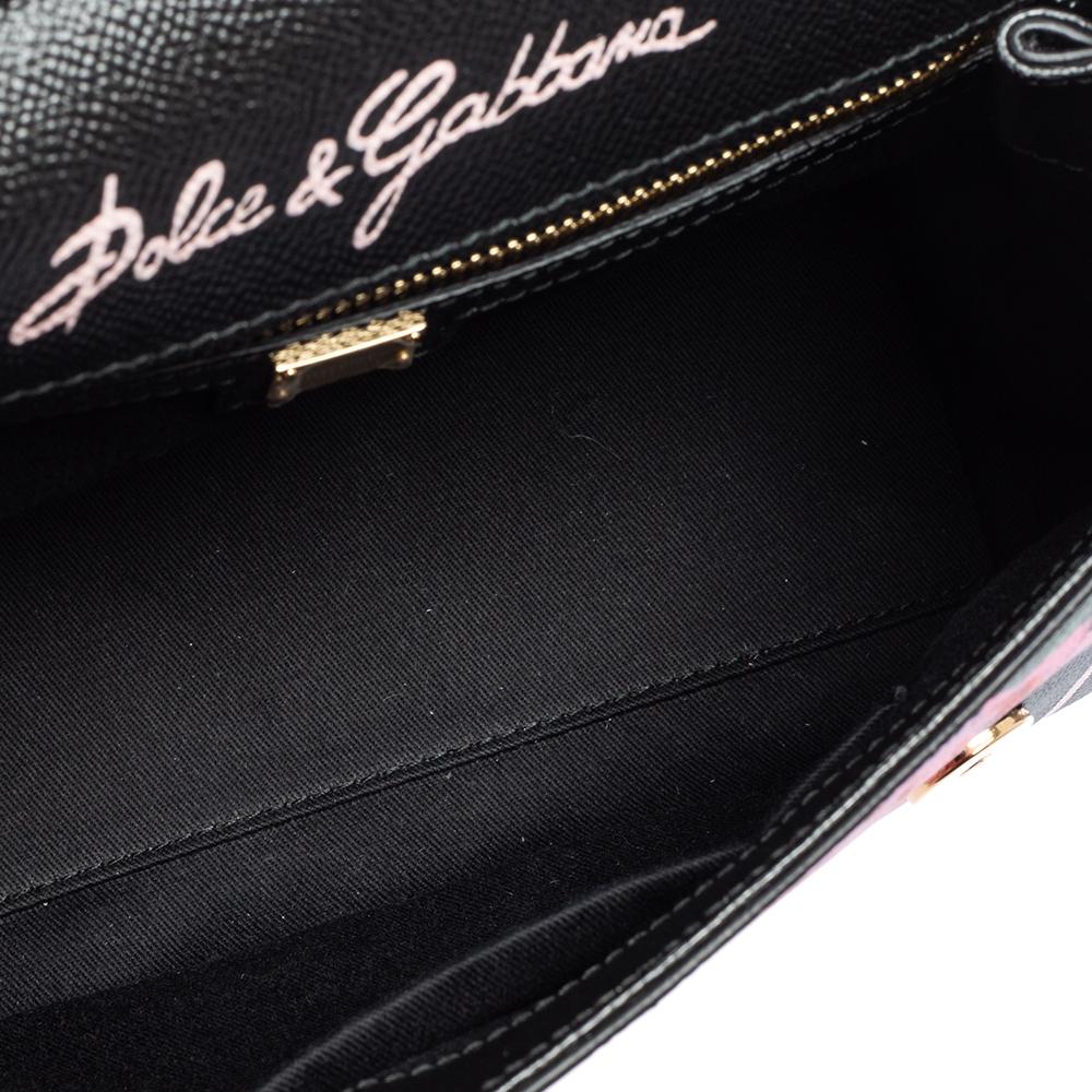 Dolce & Gabbana Black Rose Print Leather Medium Miss Sicily Top Handle Bag 4