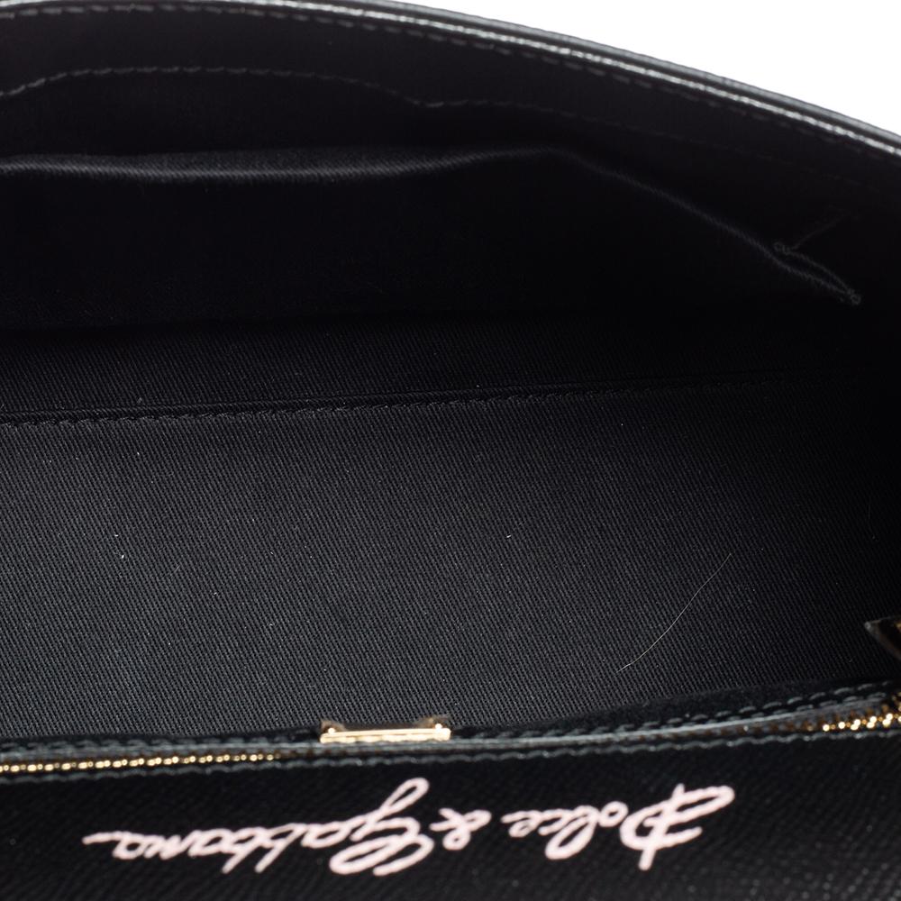 Dolce & Gabbana Black Rose Print Leather Medium Miss Sicily Top Handle Bag 6