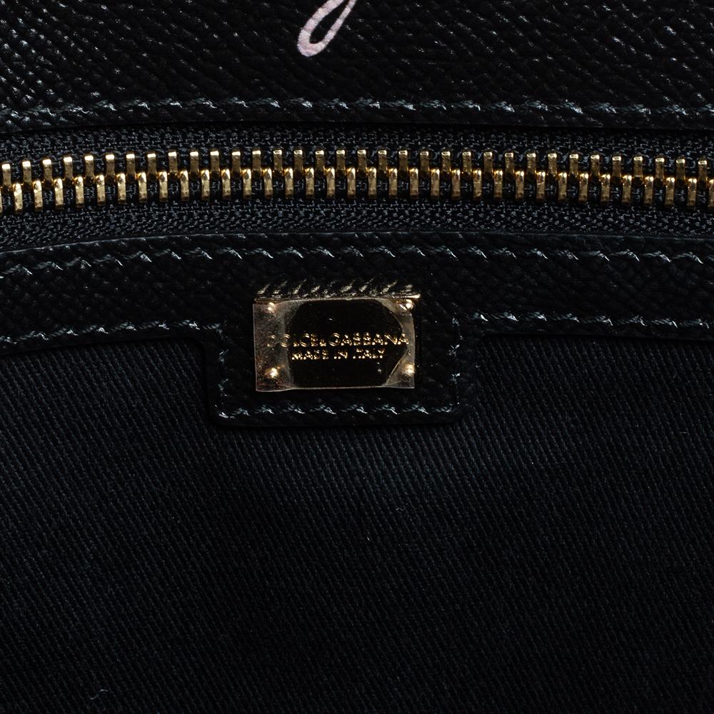 Women's Dolce & Gabbana Black Rose Print Leather Medium Miss Sicily Top Handle Bag