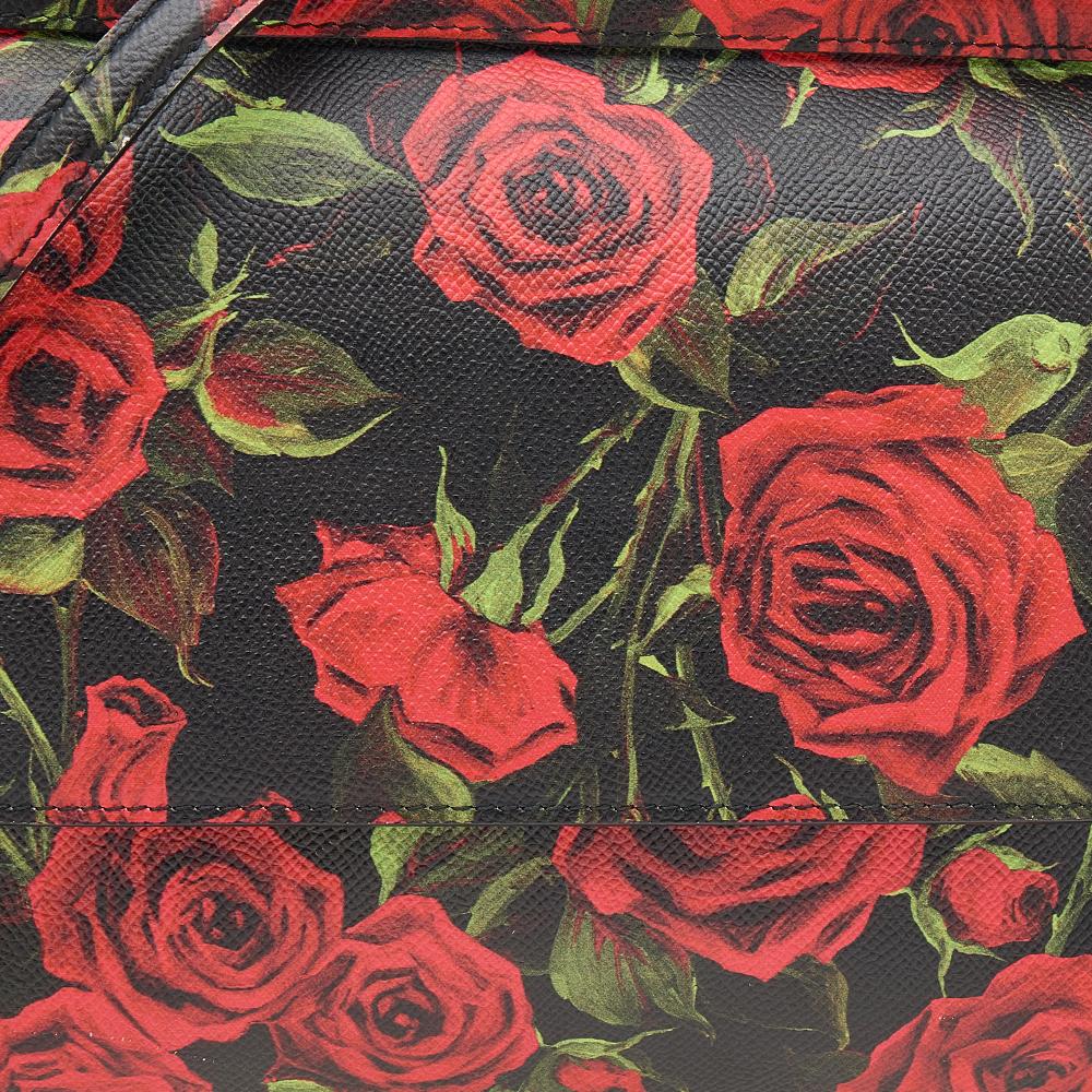 Dolce & Gabbana Black Rose Print Leather Medium Miss Sicily Top Handle Bag 1