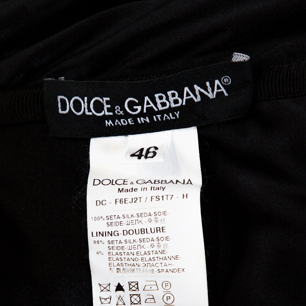 Dolce & Gabbana Black Rose Print Silk Gathered Strapless Dress L 1