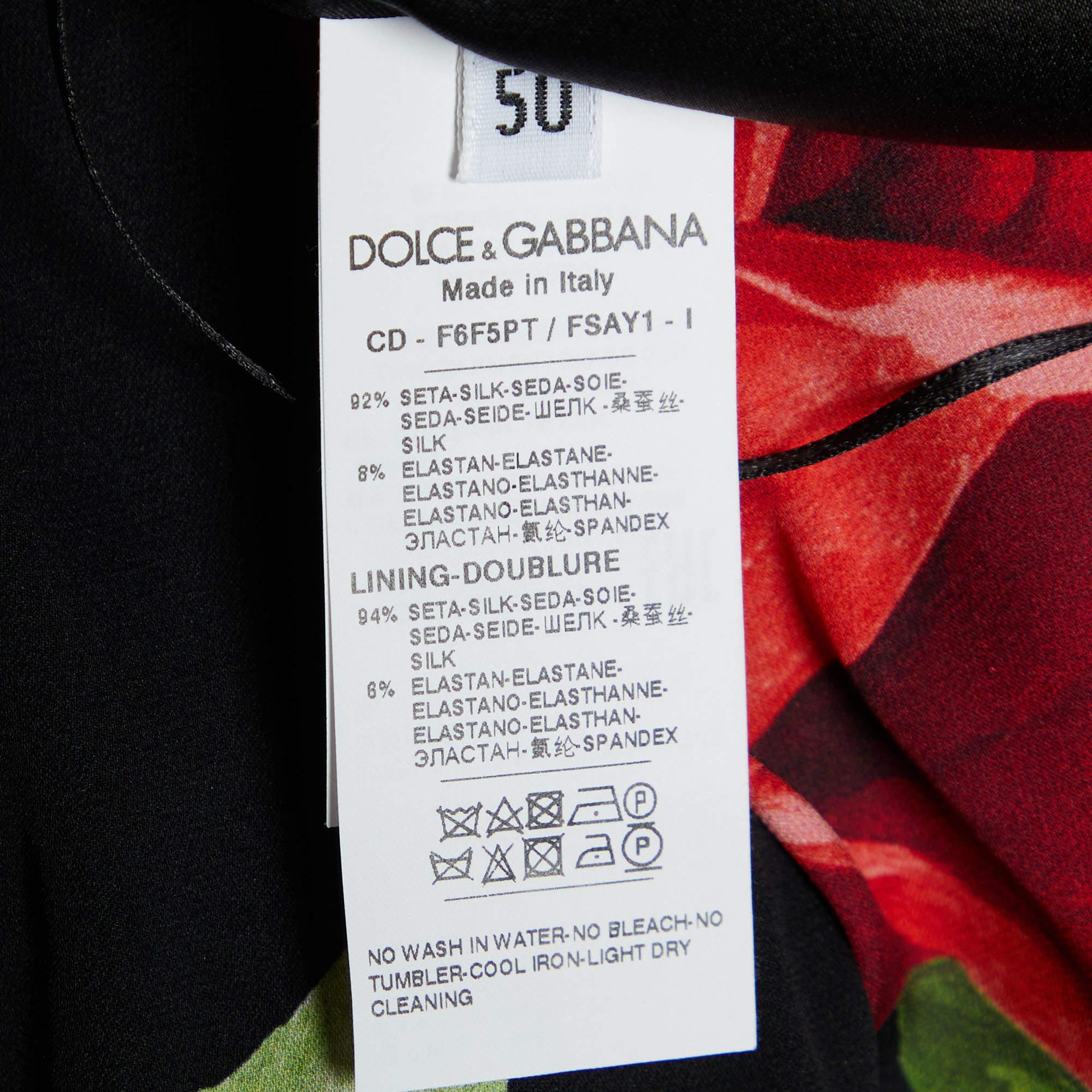 Dolce & Gabbana Black Rose Print Silk Sheath Dress XL 1
