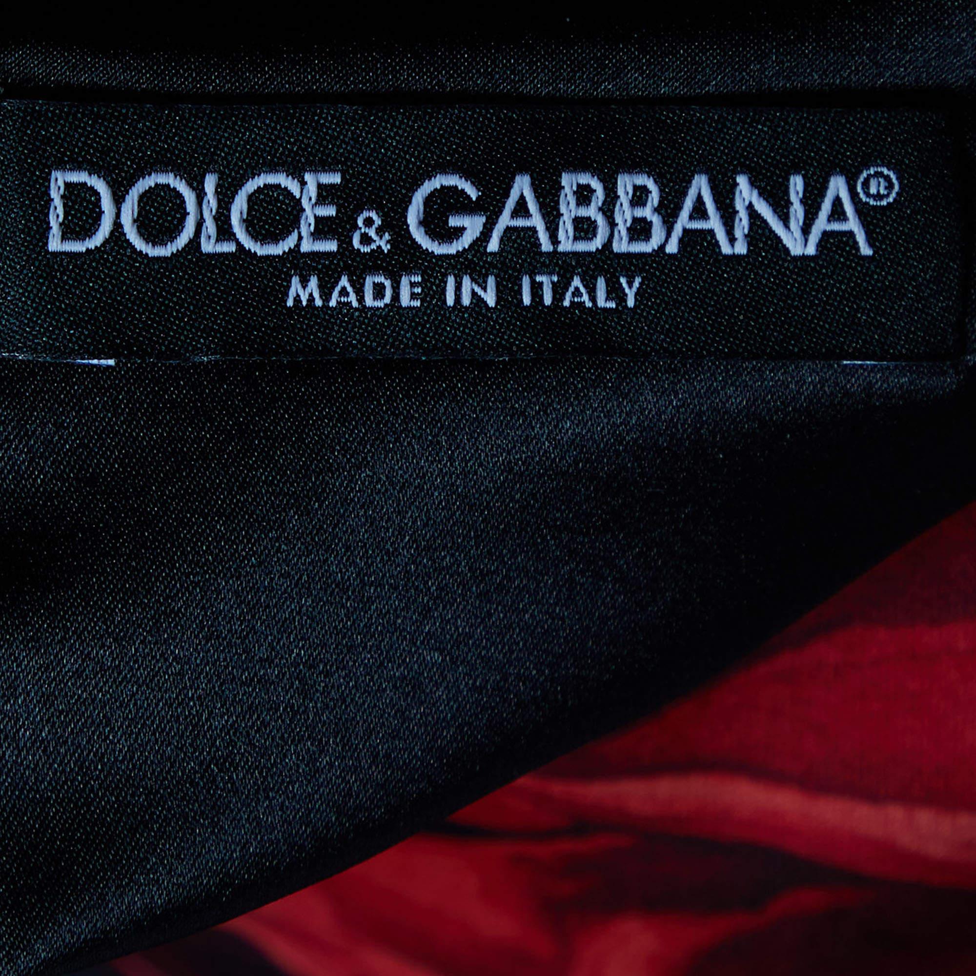 Dolce & Gabbana Black Rose Print Silk Sheath Dress XL 2