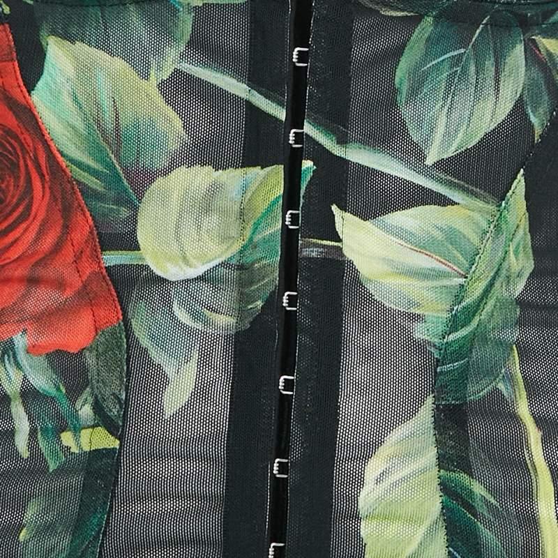 Dolce & Gabbana Black Rose Print Stretch Mesh Sheer Bodycon Dress XS In Excellent Condition For Sale In Dubai, Al Qouz 2