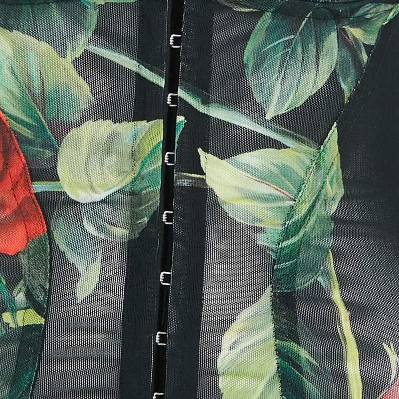 Women's Dolce & Gabbana Black Rose Print Stretch Mesh Sheer Bodycon Dress XS For Sale