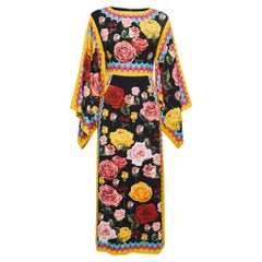 Dolce & Gabbana Black Rose Printed Silk Kimono Dress S