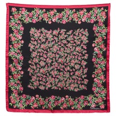 Dolce & Gabbana Schwarze Rose Gedruckte Seide Quadratisches Taschentuch
