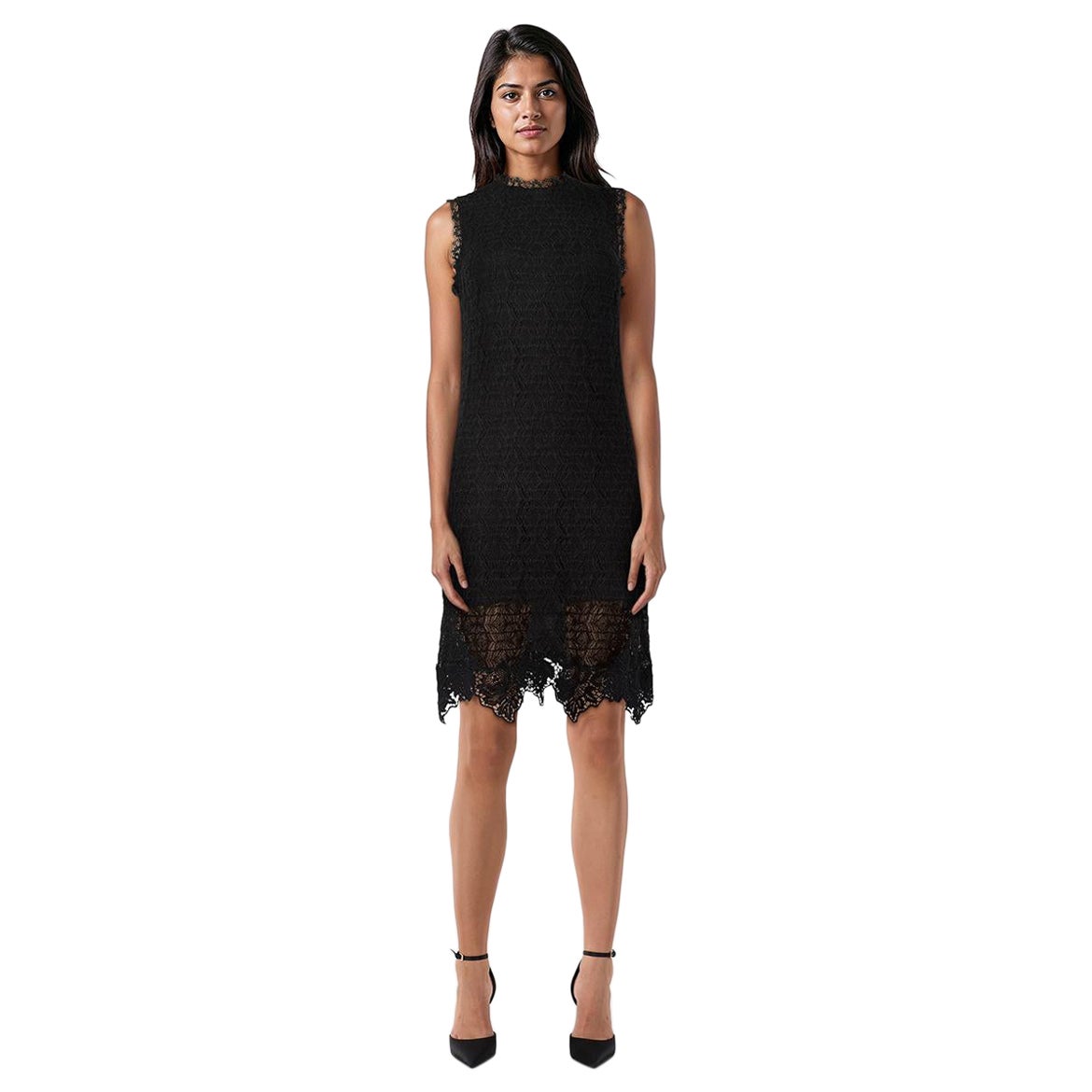 Dolce 
Gabbana Vestido negro de encaje con cuello redondo Talla XL