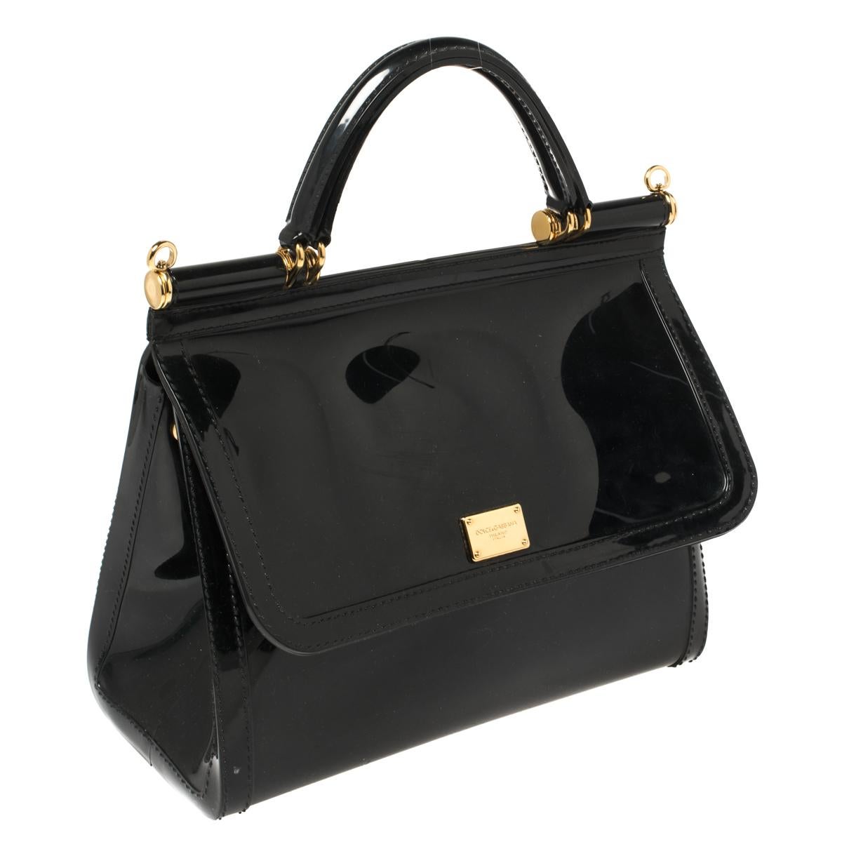 Women's Dolce & Gabbana Black Rubber Small L'amore È Bellezza Miss Sicily Top Handle Bag