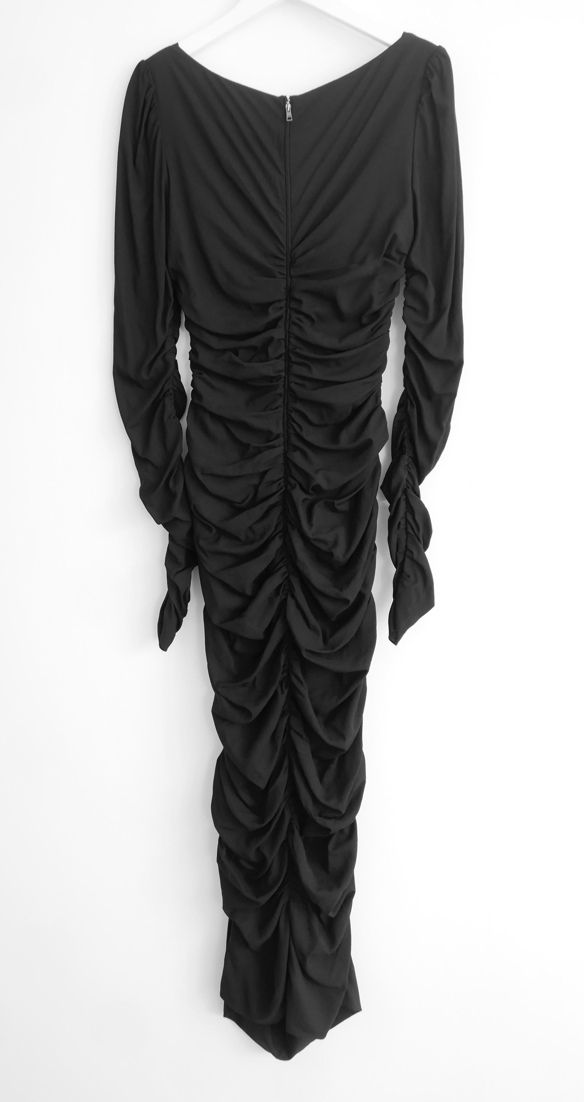 Dolce & Gabbana Black Ruched Crepe Midi Dress For Sale 1